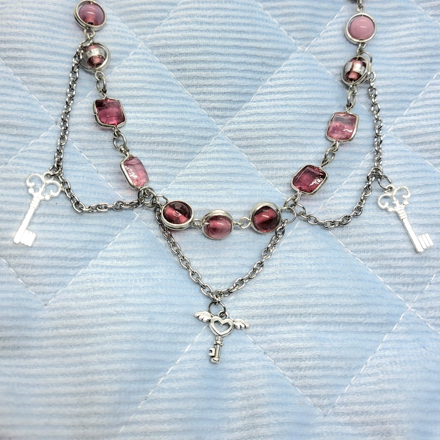 Pink Beaded Lovekey Necklace