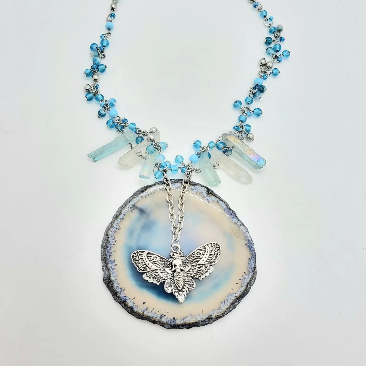 Blue Quartz Moth Necklace